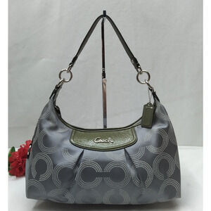 Coach Ashley Gray Canvas Leather Trim Zipper Closure Hobo Shoulder Bag